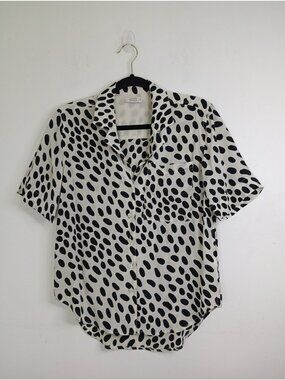 AYR Polka Dot Silk-Blend Button-Down Shirt Size XS Womens Black & White